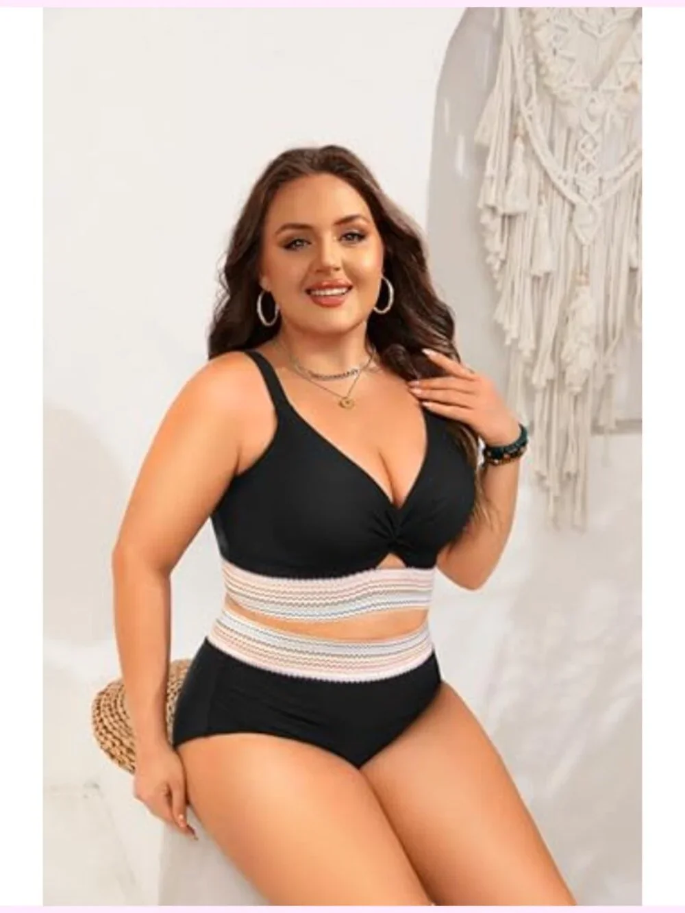 Plus Size High Waisted Tummy Control Bikini Set with Twist Top